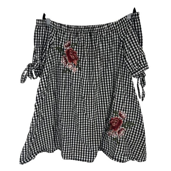 No Comment Tops - No Comment Womens Top XL Gingham Off The Shoulder Floral Peasant Cottagecore